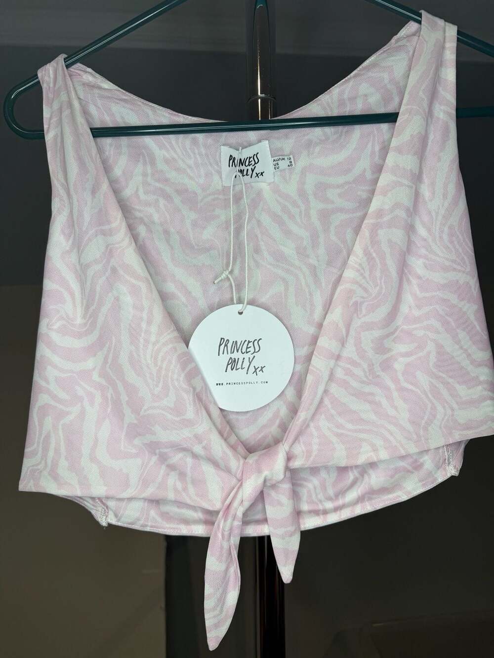 Princess Polly Eden Crop Top in Pink and White Zebra Print